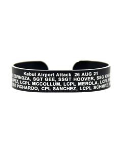 Black Aluminum Kabul Airport Attack Cuff Bracelet with White Letters