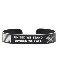 Colored Aluminum United We Stand, Divided We Fall Cuff Bracelet with White Letters
