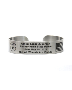 Stainless-Steel Custom 22 A Day Cuff Bracelet with Black Letters