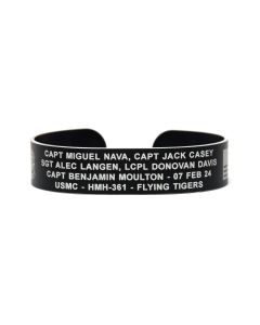 Black Aluminum Flying Tigers CH-53E Helicopter Crash Cuff Bracelet with White Letters