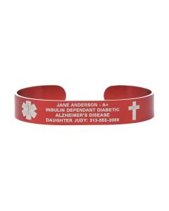 Colored Aluminum Custom Medical ID Cuff Bracelet with White Letters