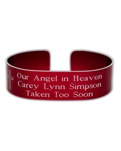 Red Aluminum Custom Child Memorial Bracelet with Recessed Letters