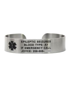 Stainless-Steel Custom Medical ID Cuff Bracelet with Black Letters
