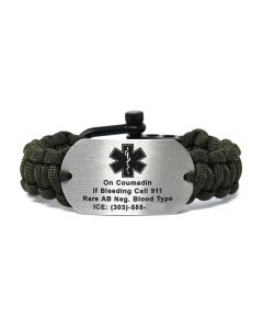 Stainless Steel Custom Medical Alert Paracord Bracelet Laser Engraved with Black Letters