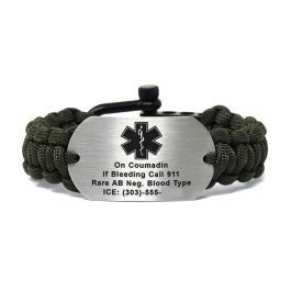 Stainless-Steel Custom Medical ID Paracord Bracelet with Black Letters