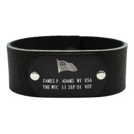 Black Leather Bracelet with Colored Aluminum Overlay with Recessed Letters