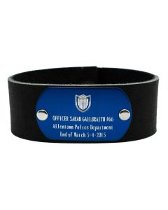 Black Leather Custom First Responder Bracelet with Colored Aluminum Overlay with Recessed Letters