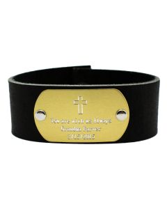 Black Leather Friend or Family Bracelet with Colored Aluminum Overlay with Recessed Letters