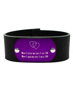 Black Leather Custom Infant or Child Bracelet with Colored Aluminum Overlay with Recessed Letters