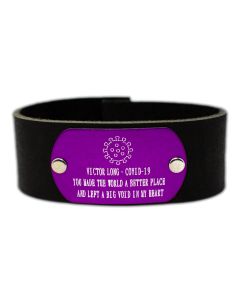 Black Leather Custom COVID-19 Bracelet with Colored Aluminum Overlay with Recessed Letters