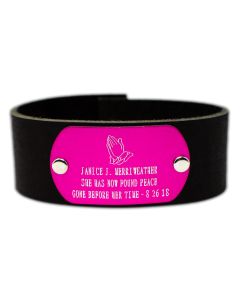 Black Leather Custom Suicide Bracelet with Colored Aluminum Overlay with Recessed Letters
