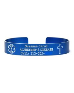 Colored Aluminum Custom Medical ID Cuff Bracelet with Recessed Letters