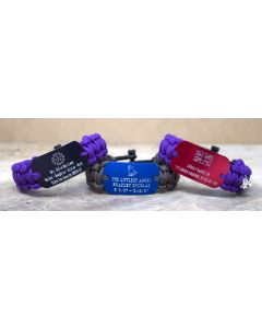 Paracord Memorial Bracelets with Colored Aluminum Recessed Engraved Tags.