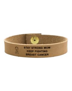 Tan Leather Custom Cancer Bracelet with Black Letters