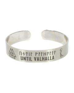Stainless-Steel Until Valhalla Cuff Bracelet with Black Letters