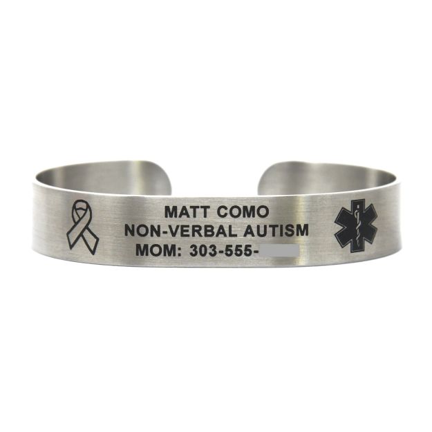 Order Stainless Steel Medical ID Bracelet with Black Lettering at Memorial Bracelets dot com
